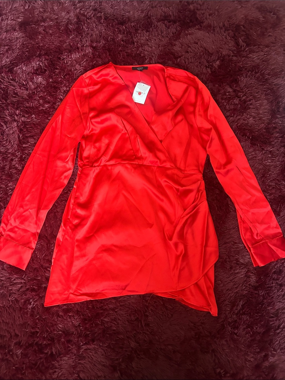 Forever 21 Red Surplice Wrap Tunic Top
